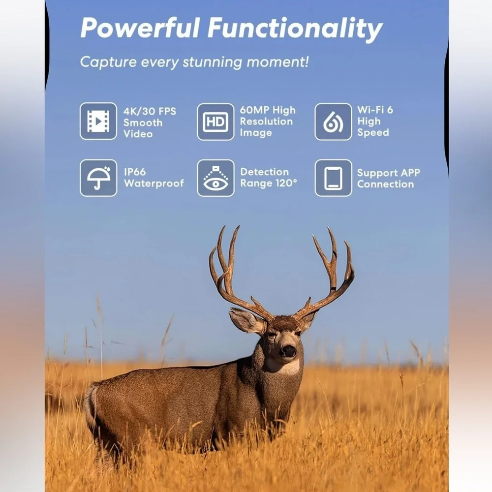 Trail Camera, Real 4K/30FPS 60MP Digital Game Wi-Fi 6 High Speed